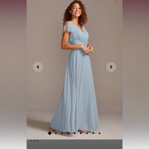 David’s Bridal bridesmaid dress with flutter sleeve full skirt
